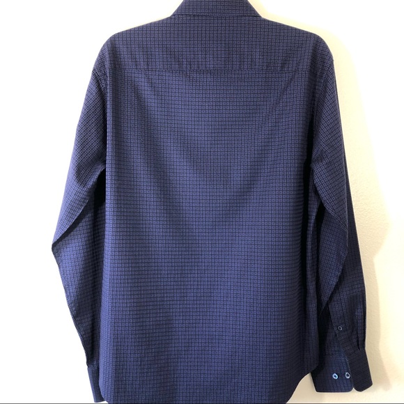 Bugatchi Shaped Fit Button Up Long Sleeve Blue Shirt - Picture 8 of 10